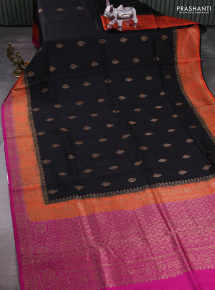 Black & Pink Banarasi Raw Silk Saree - Buttas