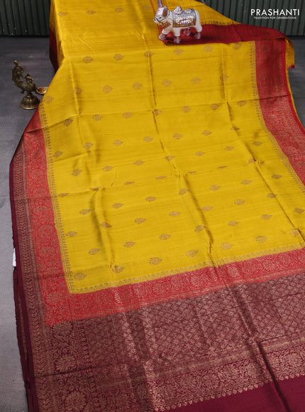 Yellow & Maroon Banarasi Raw Silk Saree - Buttas