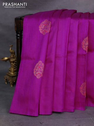 Magenta Pink & Blue Banarasi Raw Silk Saree - Buttas