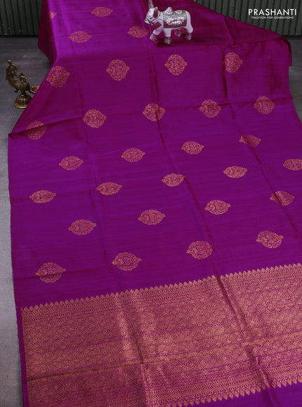 Magenta Pink & Blue Banarasi Raw Silk Saree - Buttas