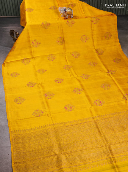 Yellow & Green Banarasi Raw Silk Saree - Buttas