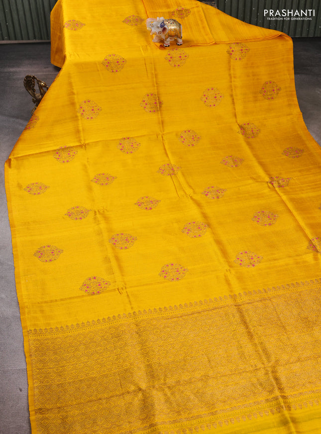 Yellow & Green Banarasi Raw Silk Saree - Buttas