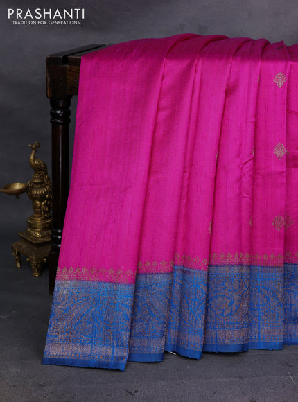 Pink & Cs Blue Banarasi Raw Silk Saree - Buttas