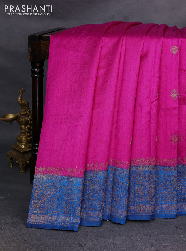 Pink & Cs Blue Banarasi Raw Silk Saree - Buttas