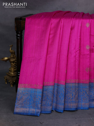 Pink & Cs Blue Banarasi Raw Silk Saree - Buttas