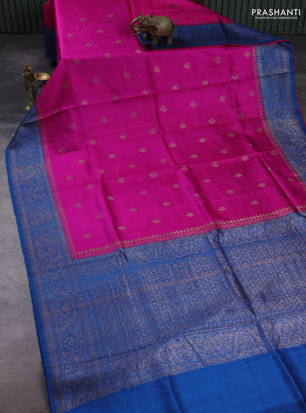 Pink & Cs Blue Banarasi Raw Silk Saree - Buttas