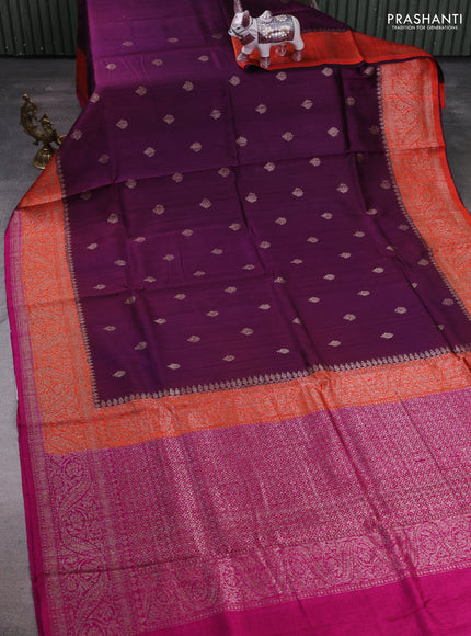 Wine  & Pink Banarasi Raw Silk Saree - Buttas