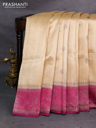 Beige & Magenta Banarasi Raw Silk Saree - Buttas