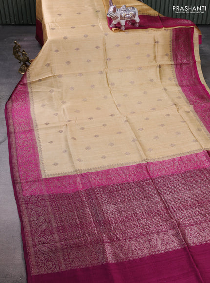 Beige & Magenta Banarasi Raw Silk Saree - Buttas
