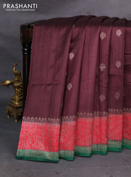 Maroon & Green Banarasi Raw Silk Saree - Buttas