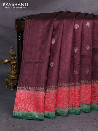 Maroon & Green Banarasi Raw Silk Saree - Buttas