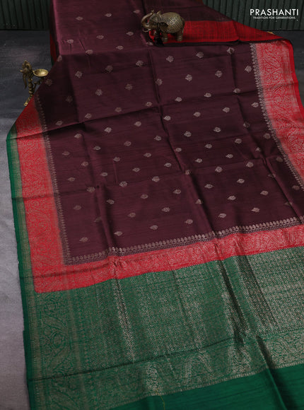 Maroon & Green Banarasi Raw Silk Saree - Buttas