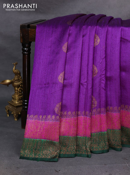 Purple & Green Banarasi Raw Silk Saree - Buttas