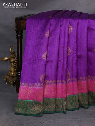 Purple & Green Banarasi Raw Silk Saree - Buttas