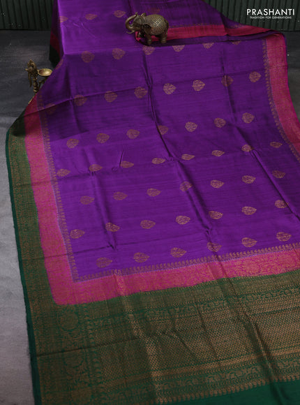 Purple & Green Banarasi Raw Silk Saree - Buttas