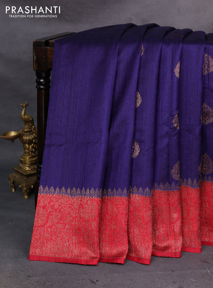 Blue & Red Banarasi Raw Silk Saree - Buttas