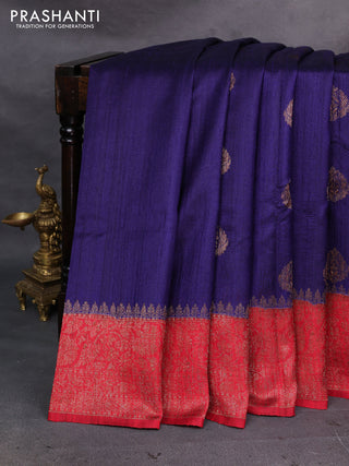 Blue & Red Banarasi Raw Silk Saree - Buttas
