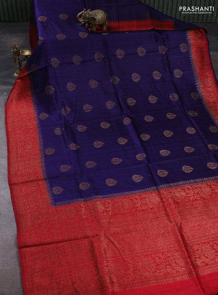 Blue & Red Banarasi Raw Silk Saree - Buttas