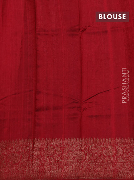 Blue & Red Banarasi Raw Silk Saree - Buttas