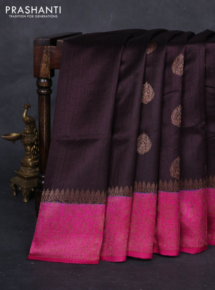 Wine  & Pink Banarasi Raw Silk Saree - Buttas