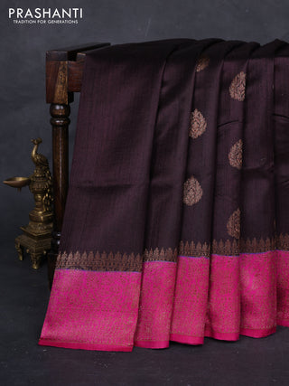 Wine  & Pink Banarasi Raw Silk Saree - Buttas