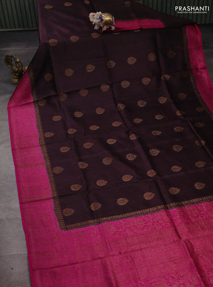 Wine  & Pink Banarasi Raw Silk Saree - Buttas
