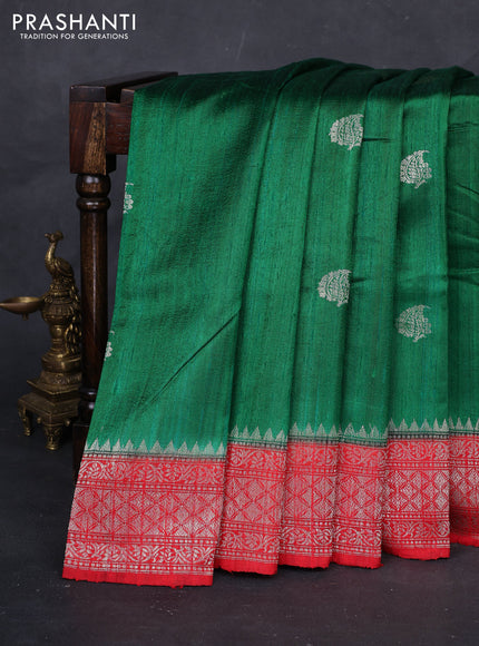 Green & Red Banarasi Raw Silk Saree - Buttas