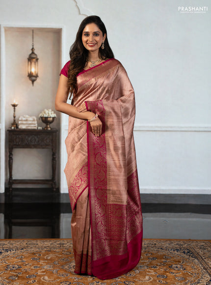 Peach  & Pink Banarasi Raw Silk Saree - Weaves