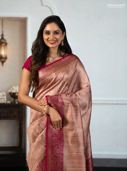 Peach  & Pink Banarasi Raw Silk Saree - Weaves