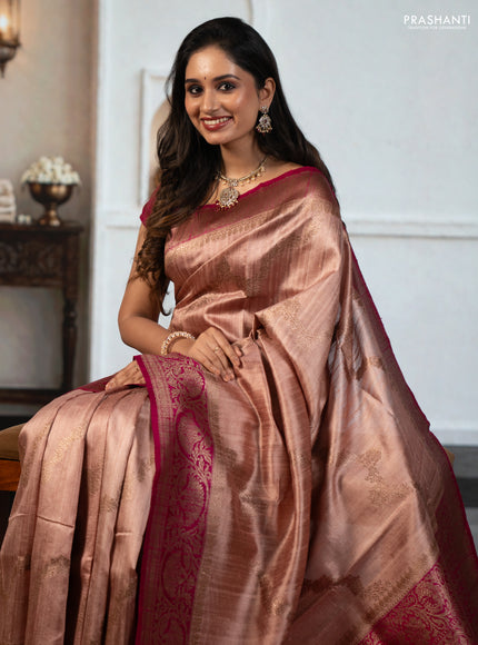 Peach  & Pink Banarasi Raw Silk Saree - Weaves