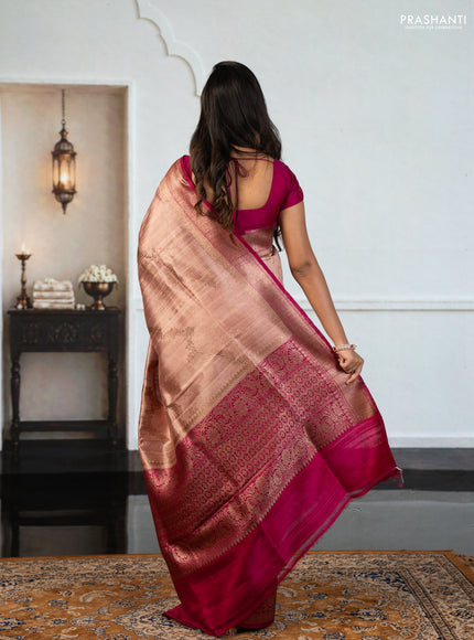 Peach  & Pink Banarasi Raw Silk Saree - Weaves