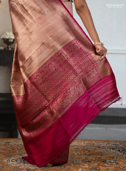 Peach  & Pink Banarasi Raw Silk Saree - Weaves