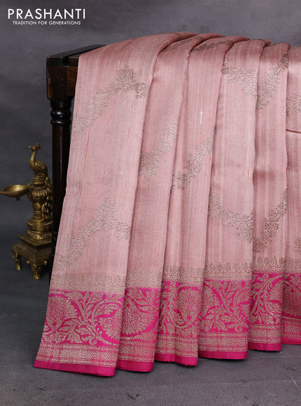 Peach  & Pink Banarasi Raw Silk Saree - Weaves