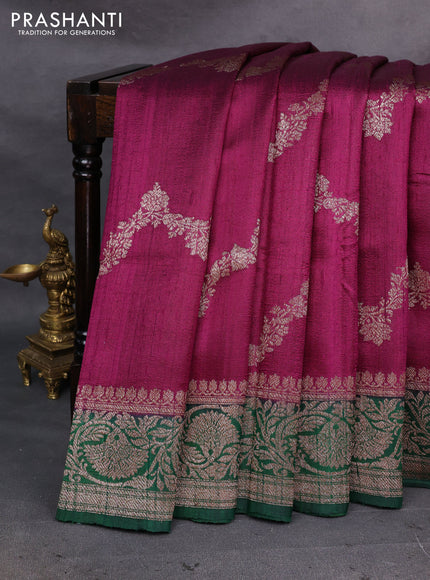 Purple & Green Banarasi Raw Silk Saree - Weaves