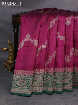 Purple & Green Banarasi Raw Silk Saree - Weaves