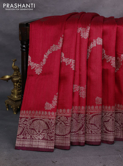 Red & Wine Shade Banarasi Raw Silk Saree - Weaves