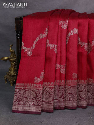 Red & Wine Shade Banarasi Raw Silk Saree - Weaves