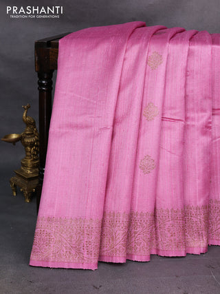 Light Pink Banarasi Raw Silk Saree - Buttas
