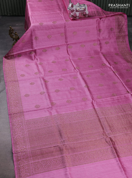 Light Pink Banarasi Raw Silk Saree - Buttas