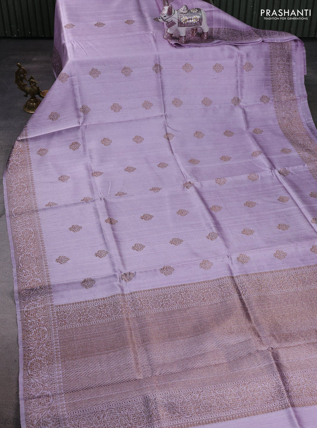 Pastel Lavender &  Banarasi Raw Silk Saree - Buttas