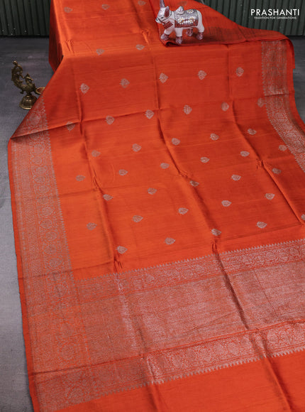Orange Banarasi Raw Silk Saree - Buttas
