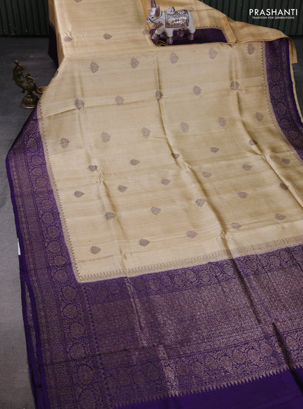 Cream & Violet Banarasi Raw Silk Saree - Buttas