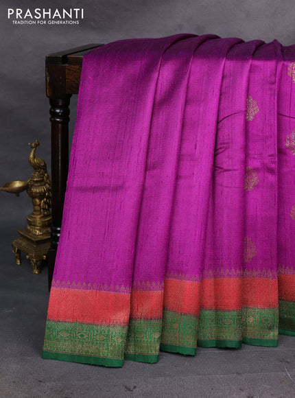 Purple & Green Banarasi Raw Silk Saree - Buttas