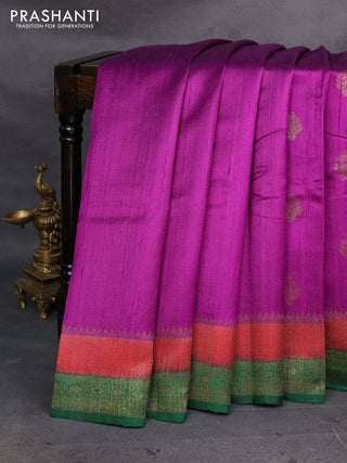 Purple & Green Banarasi Raw Silk Saree - Buttas