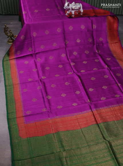Purple & Green Banarasi Raw Silk Saree - Buttas