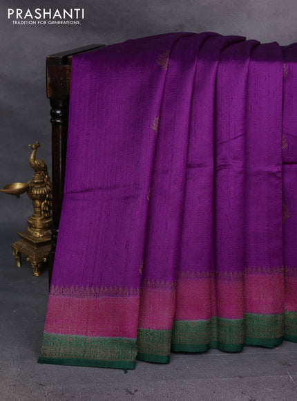 Purple & Green Banarasi Raw Silk Saree - Buttas