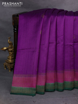 Purple & Green Banarasi Raw Silk Saree - Buttas