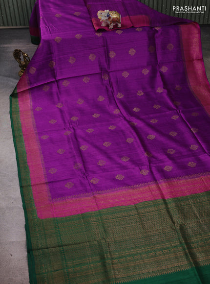 Purple & Green Banarasi Raw Silk Saree - Buttas