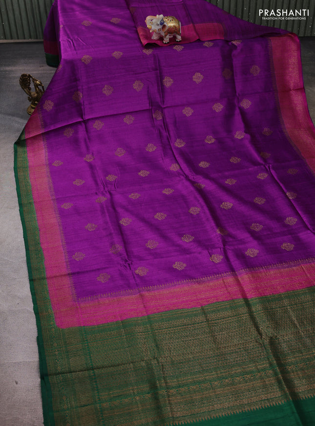 Purple & Green Banarasi Raw Silk Saree - Buttas