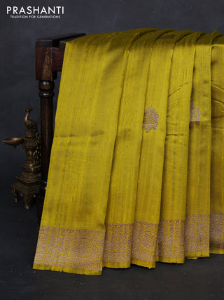 Lime Yellow Banarasi Raw Silk Saree - Buttas